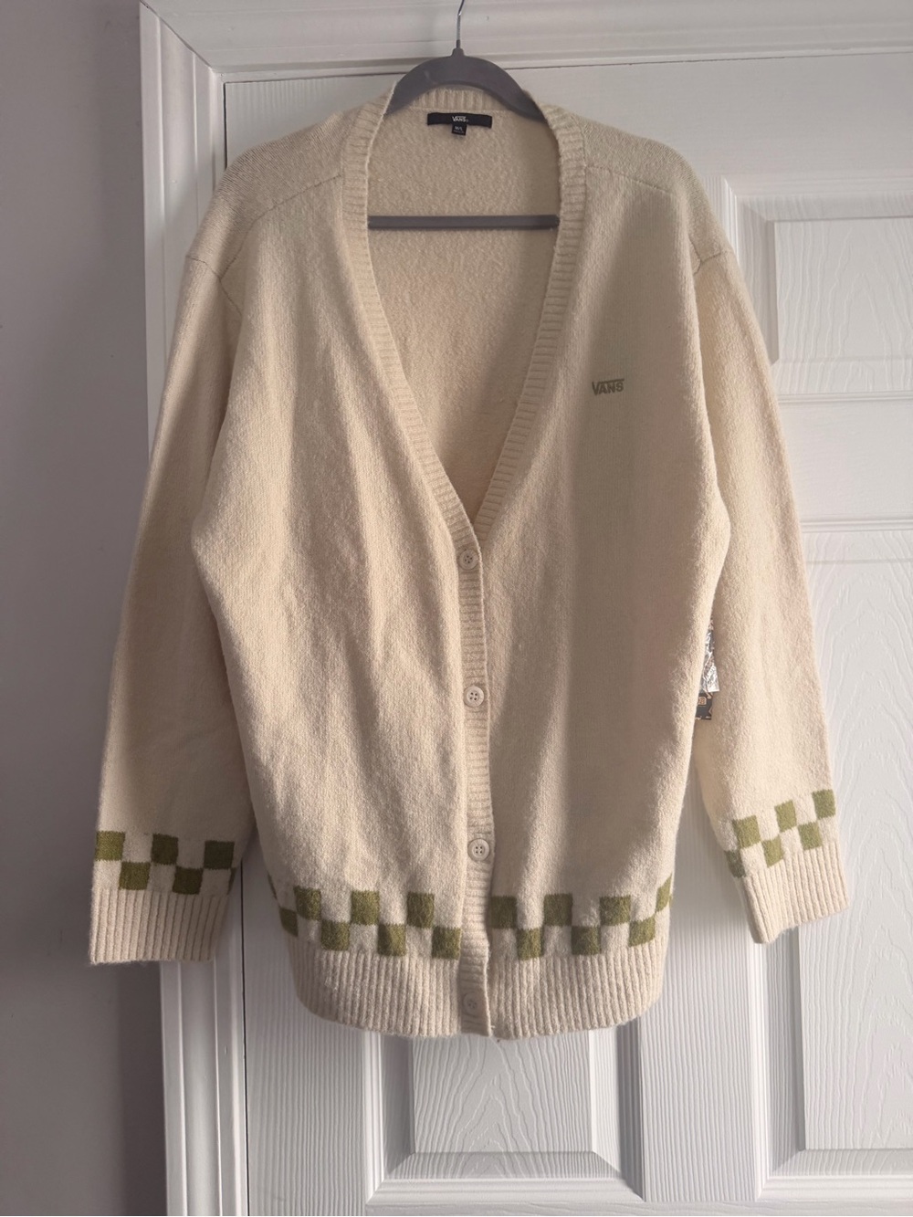 Vans Cream Cardigan with Green Checker Trim